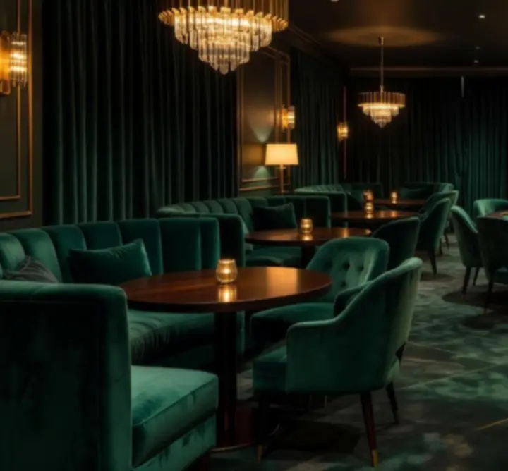 Luxus étterem és póker lounge belső tere meleg fényekkel